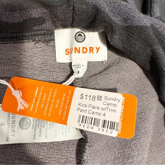 Sundry | NWT Camo Flare Pant w/ Trim-Charcoal Sz. 4 - Picture 6 of 10